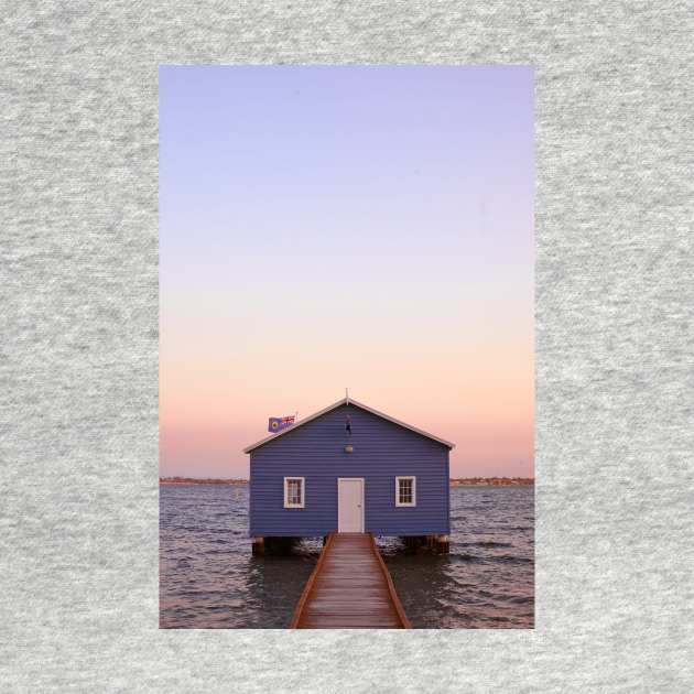 Blue Boat House Sunset Design Gift by Designtigrate